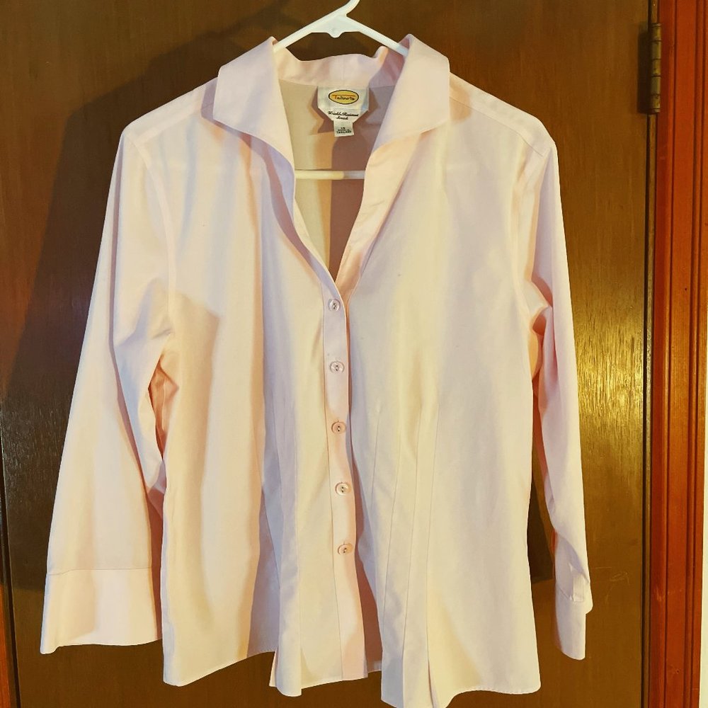 Talbots Lt Pink Wrinkle Resistant Stretch Cotton Blouse 3/4" Sleeves - Sz 12